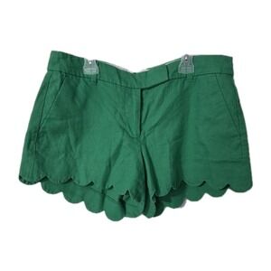 J Crew L2142 Linen Blend Scalloped Hem Bermuda Shorts. Green, Size 8